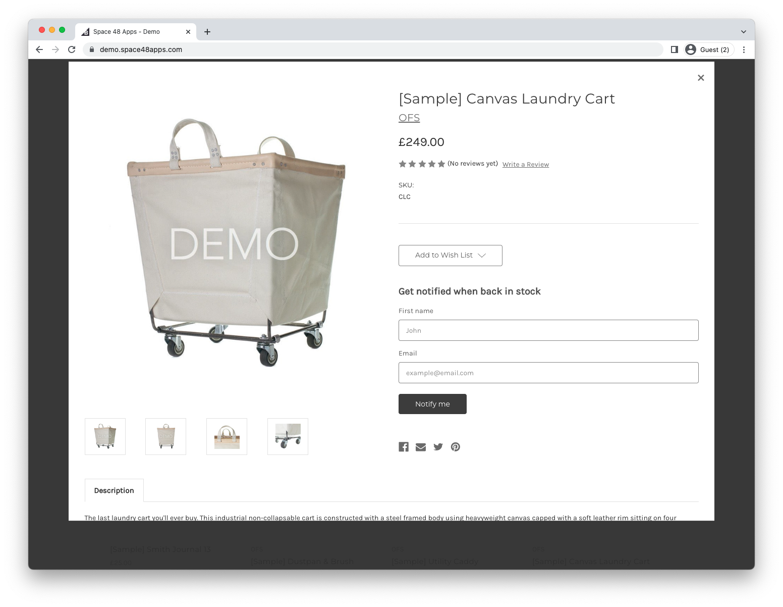 Back-in-stock sign-up option in Quick View