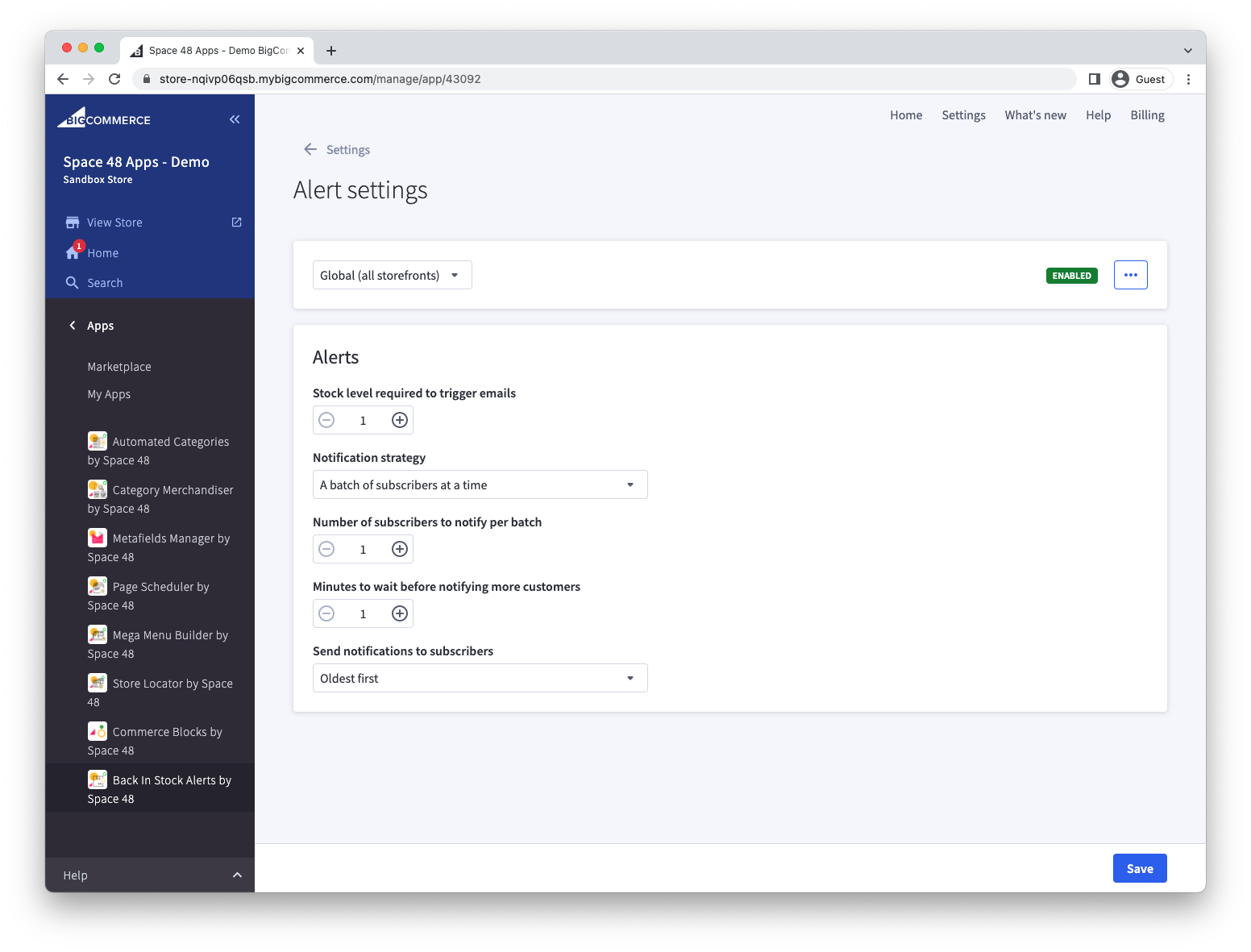 Notification strategy configured for a fixed customer batch