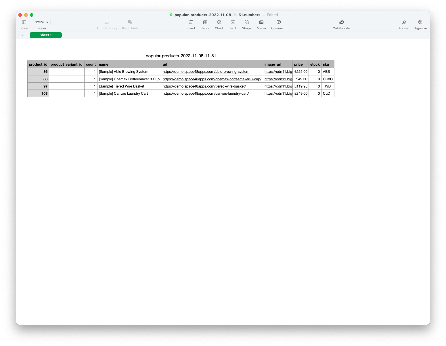 Export action on the requested products page