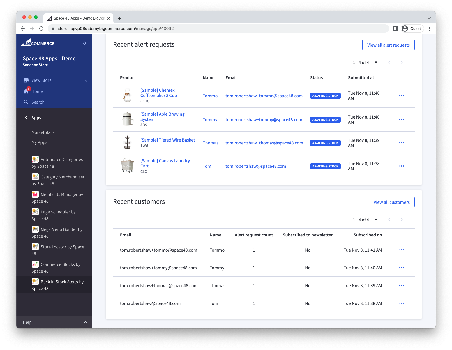 Dashboard link to all customers