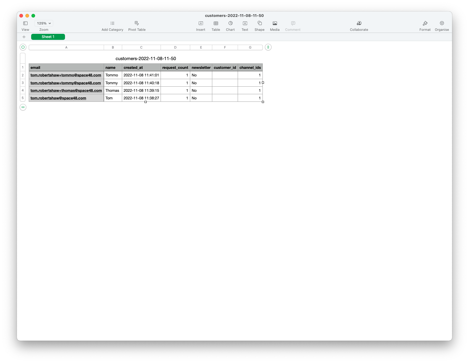 Customer export action