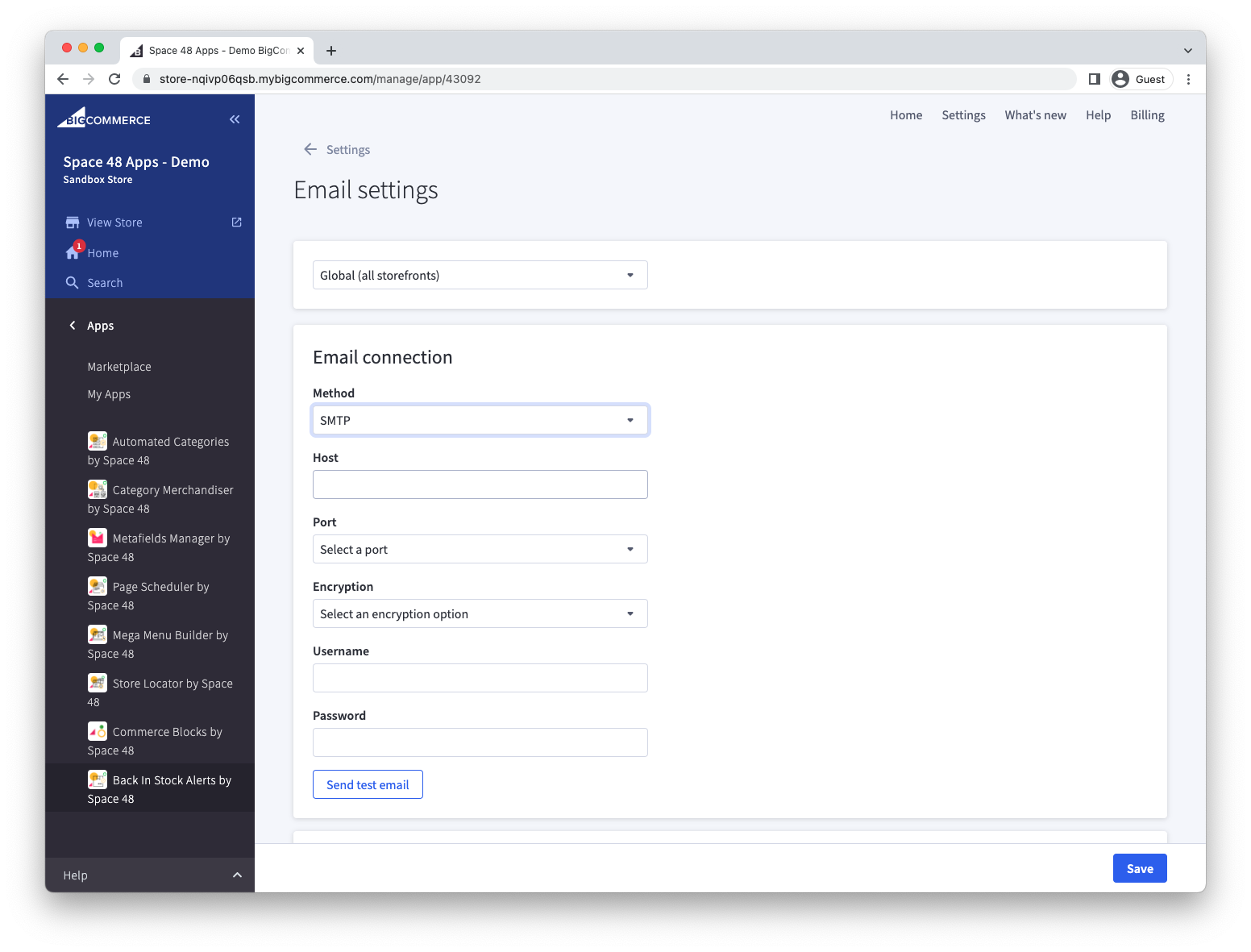 SMTP provider settings